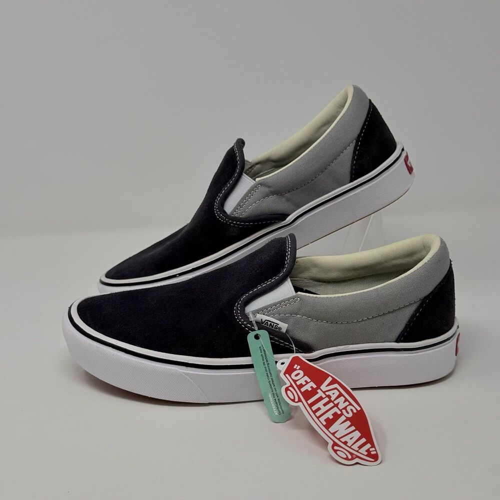 Vans ComfyCush Slip-On Sneakers Black Gray Suede Men 7.5 Women 9 STORE MODEL